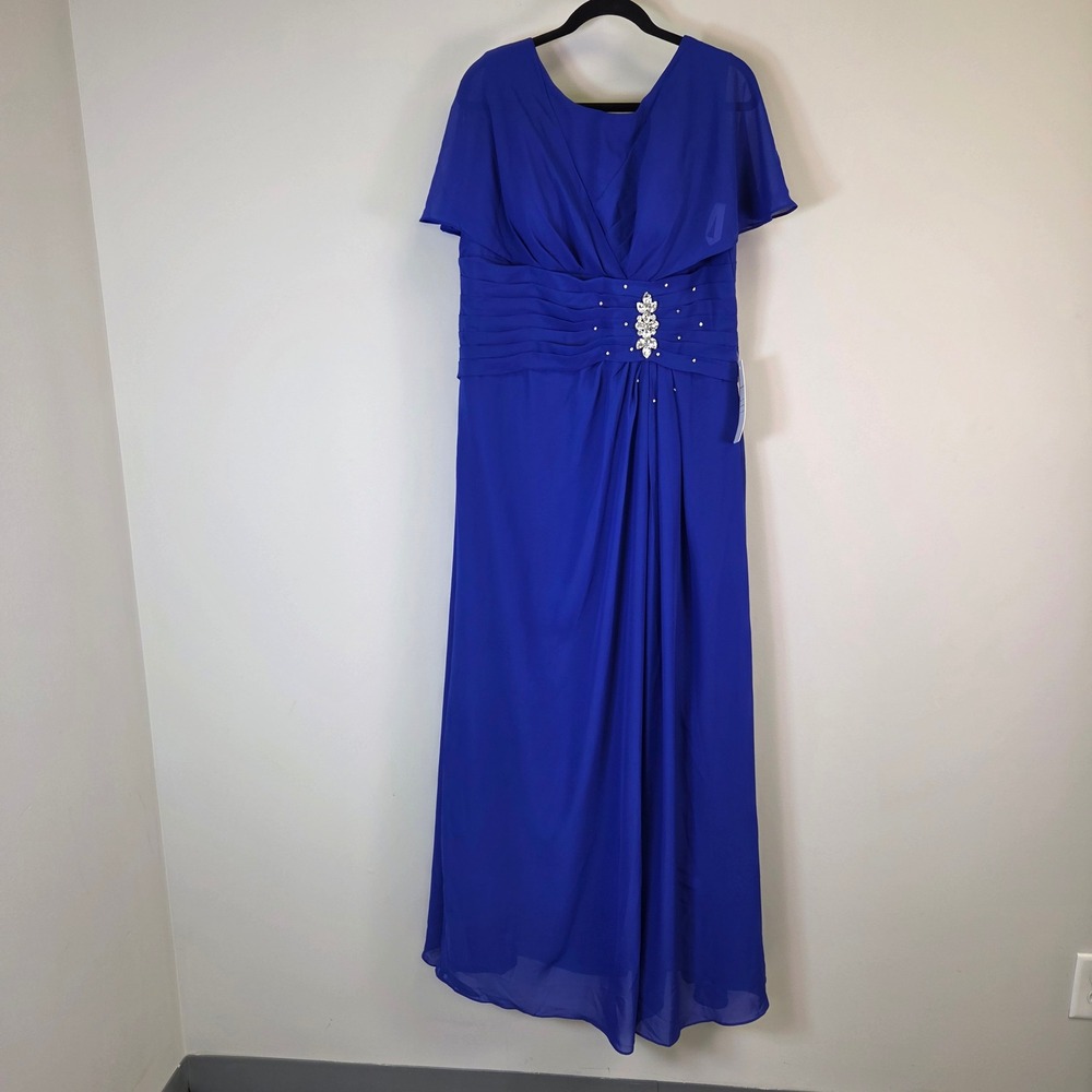Wear Your Love Royal Blu Chiffon Maxi Gown Rhinestone Corset Back Flutter Sleeve